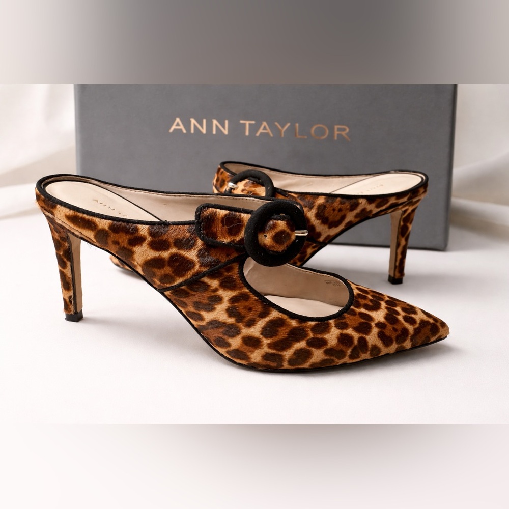 Ann Taylor Blaine Calf Hair Leopard  Print Kitten Heels Womens 8